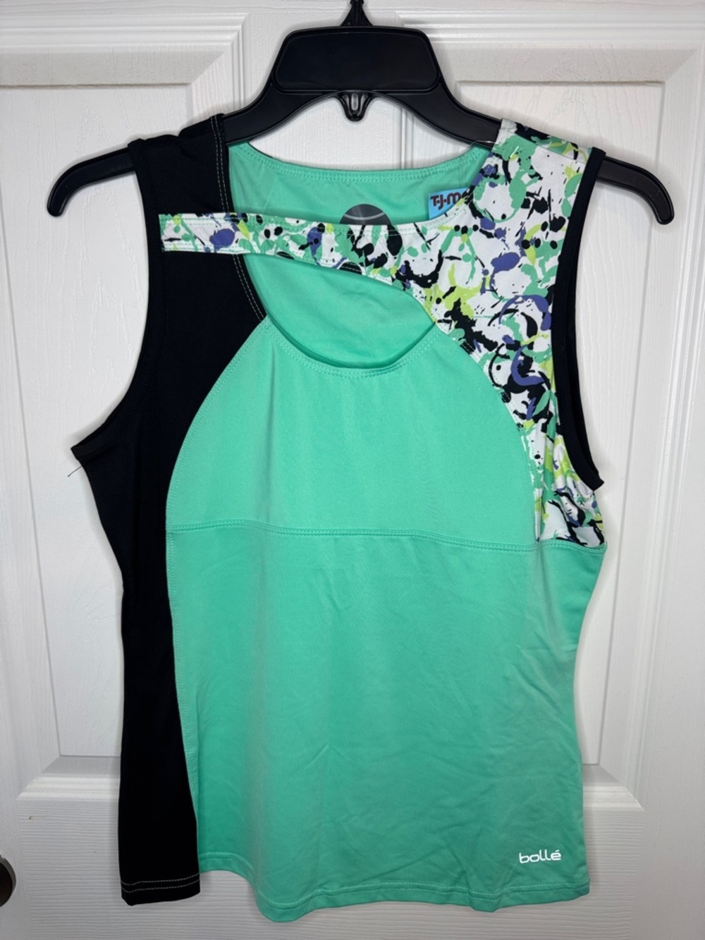 NWT bolle Mint Green and Black Athletic Tank with Multicolor Abstract Strap